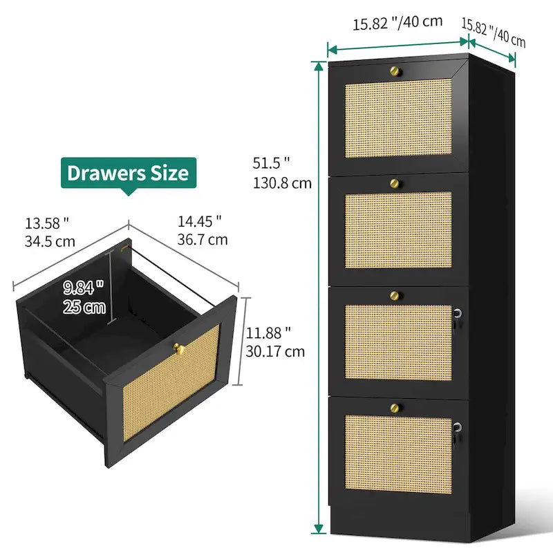 15-inch Deep 4 Drawers Vertical File Cabinet with Lock