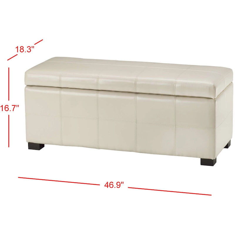 Brown Bicast Leather Wood Storage Bench with Ottoman Seating