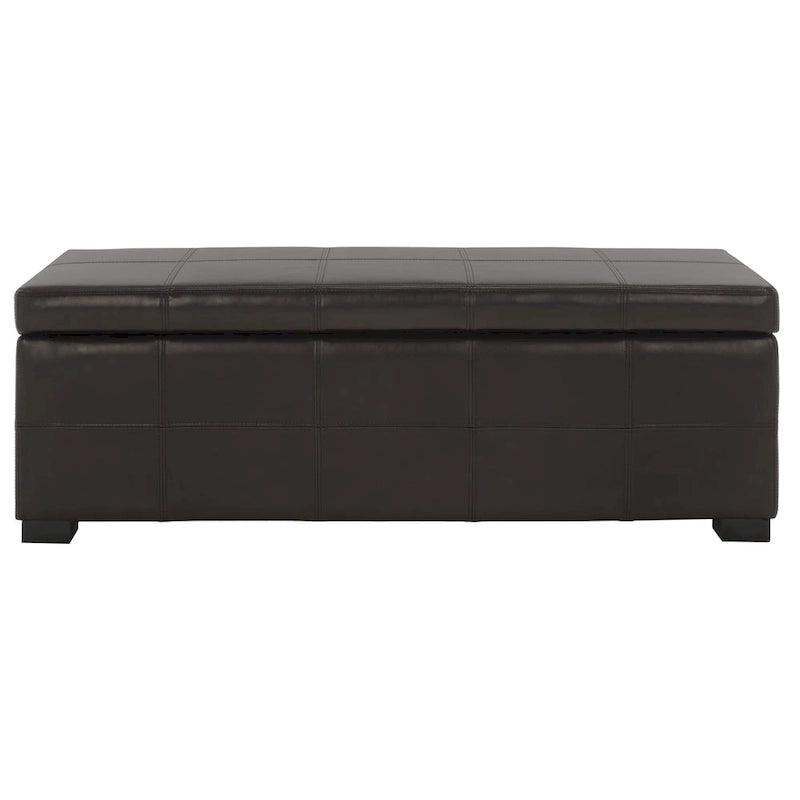 Brown Bicast Leather Wood Storage Bench with Ottoman Seating
