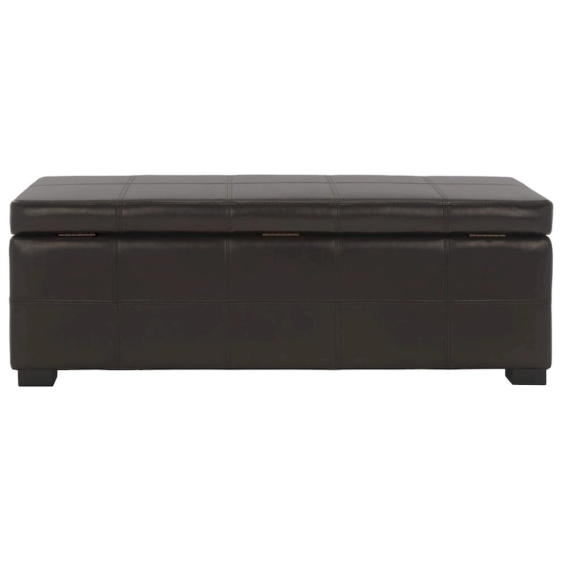 Brown Bicast Leather Wood Storage Bench with Ottoman Seating