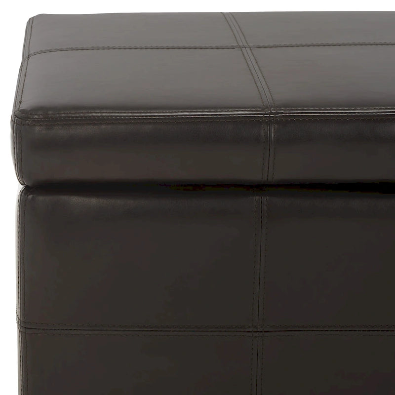Brown Bicast Leather Wood Storage Bench with Ottoman Seating