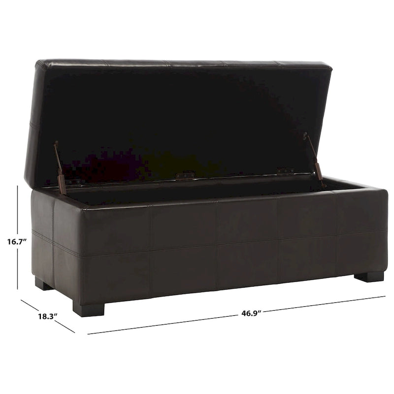 Brown Bicast Leather Wood Storage Bench with Ottoman Seating