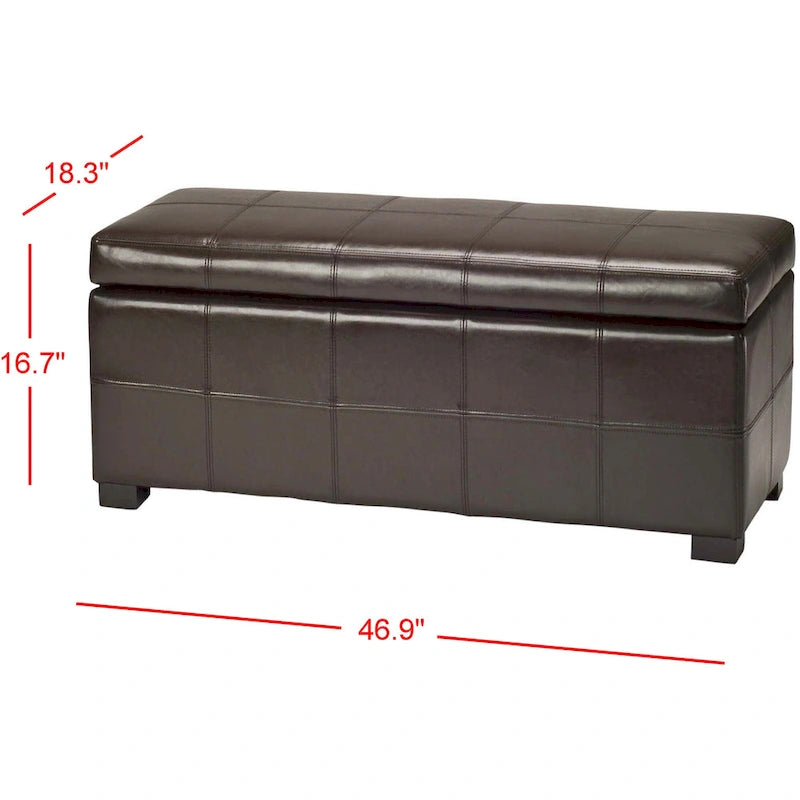 Brown Bicast Leather Wood Storage Bench with Ottoman Seating