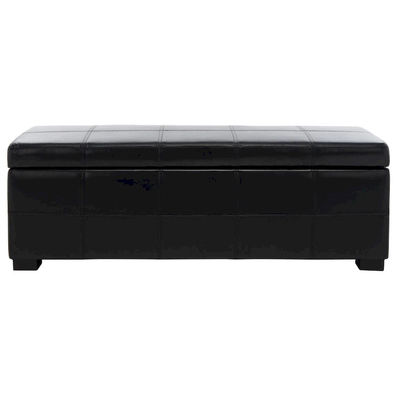 Brown Bicast Leather Wood Storage Bench with Ottoman Seating