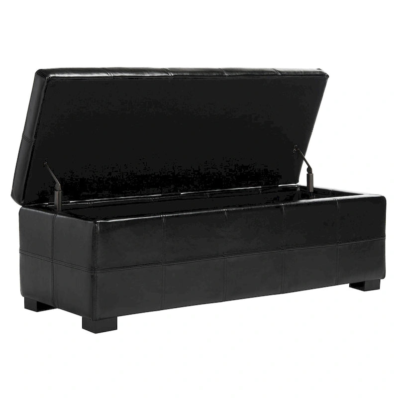 Brown Bicast Leather Wood Storage Bench with Ottoman Seating