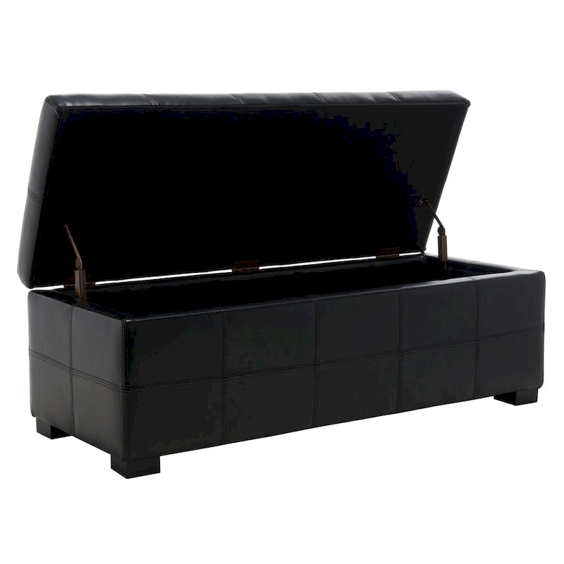 Brown Bicast Leather Wood Storage Bench with Ottoman Seating