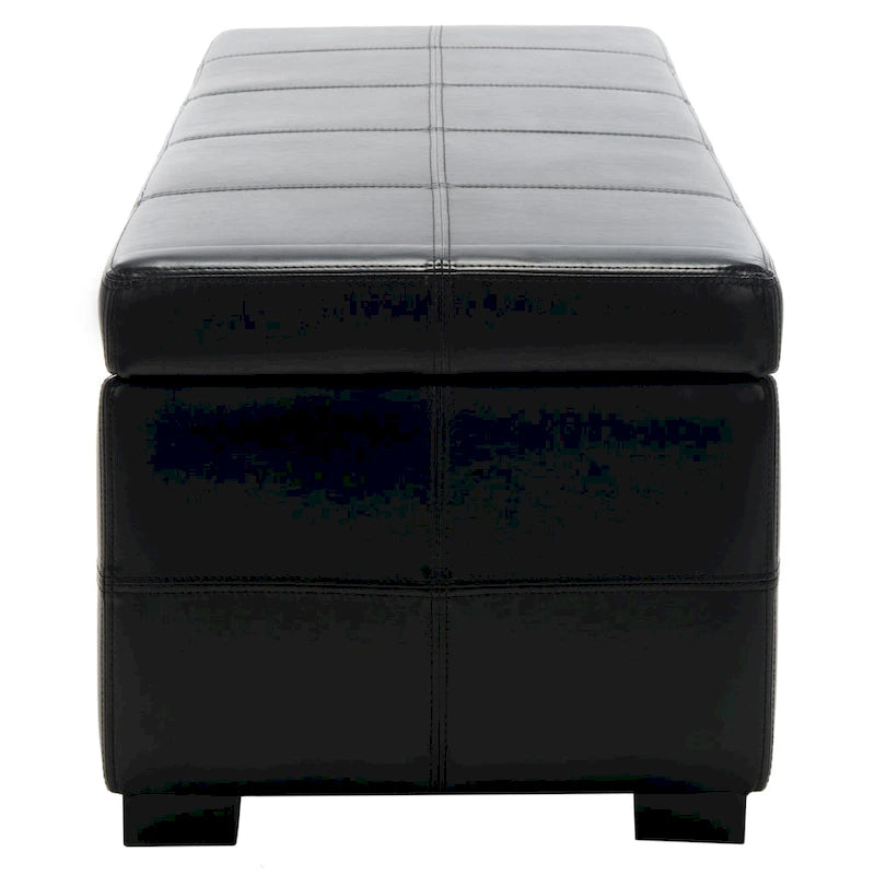 Brown Bicast Leather Wood Storage Bench with Ottoman Seating