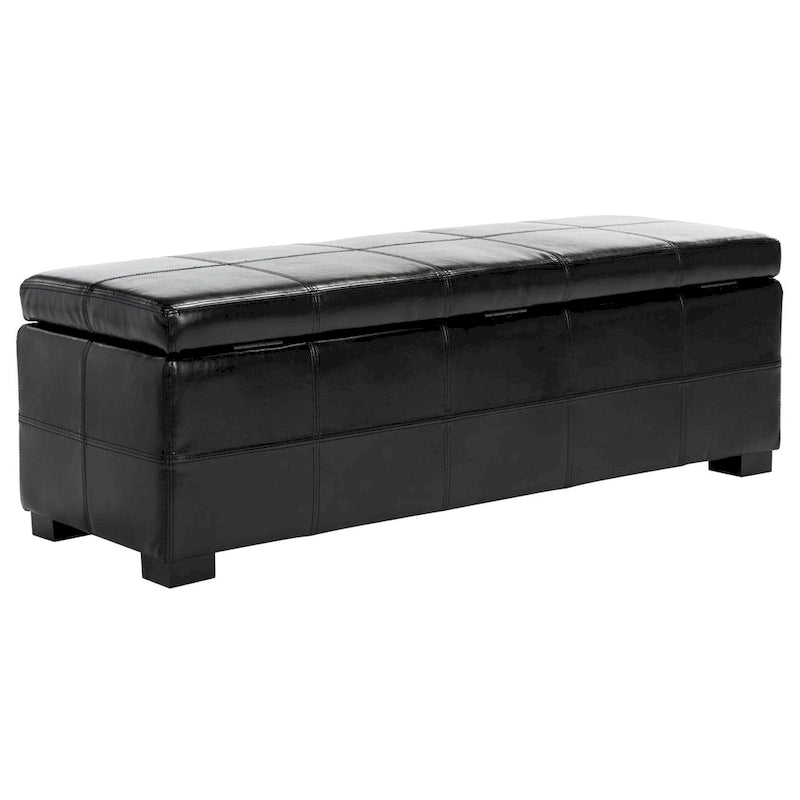 Brown Bicast Leather Wood Storage Bench with Ottoman Seating