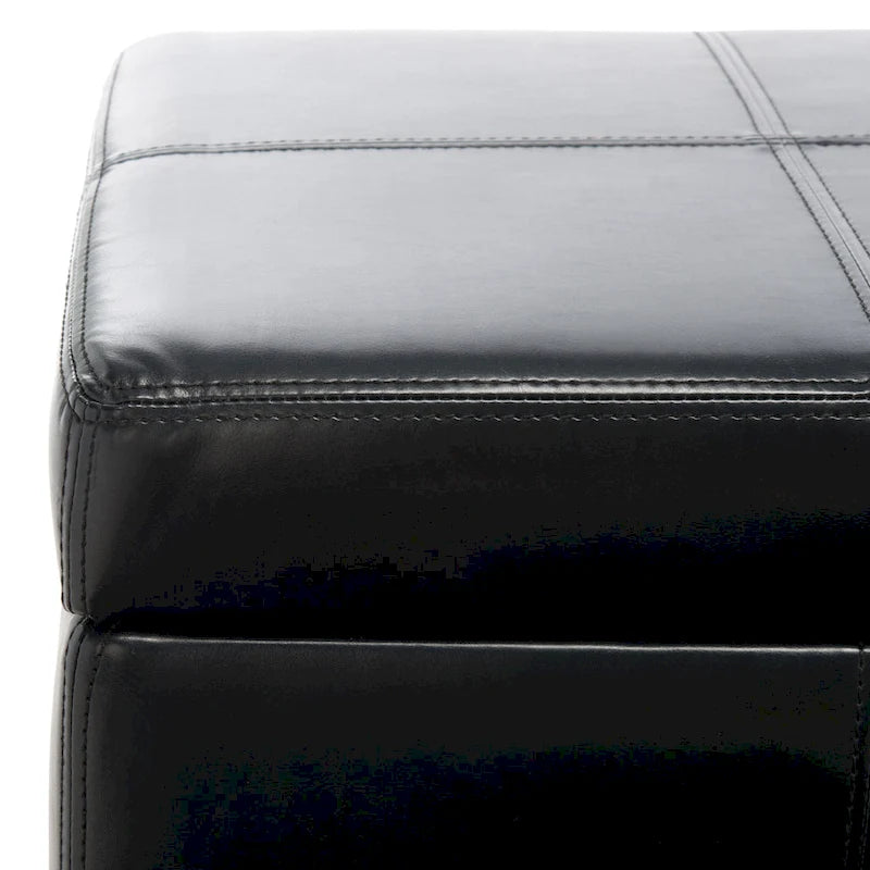 Brown Bicast Leather Wood Storage Bench with Ottoman Seating