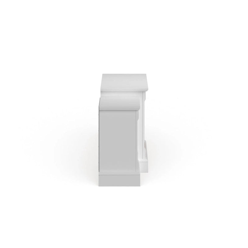 Remote Controlled LED Electric Fireplace with Mantel in White Stone and Storage