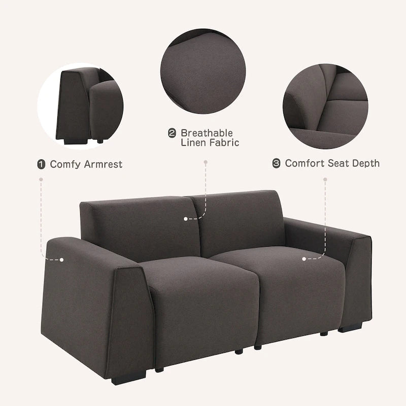 71 x 35.5 Inch Modern Linen Fabric Sofa Stylish Minimalist 2-3 Seat Couch Easy to Install