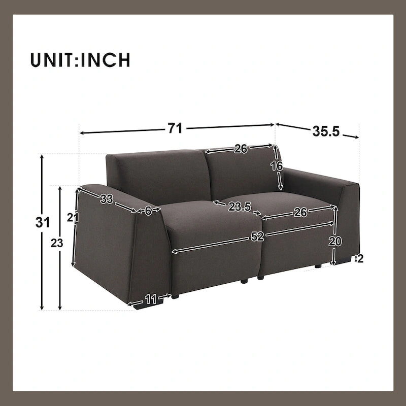 71 x 35.5 Inch Modern Linen Fabric Sofa Stylish Minimalist 2-3 Seat Couch Easy to Install