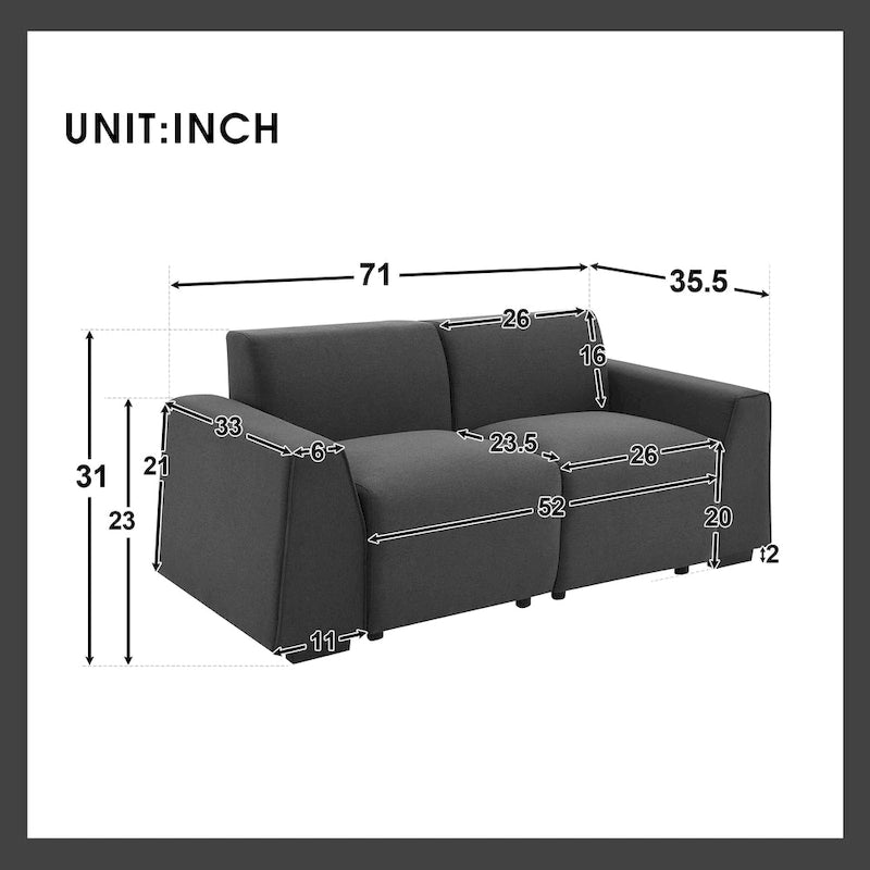 71 x 35.5 Inch Modern Linen Fabric Sofa Stylish Minimalist 2-3 Seat Couch Easy to Install