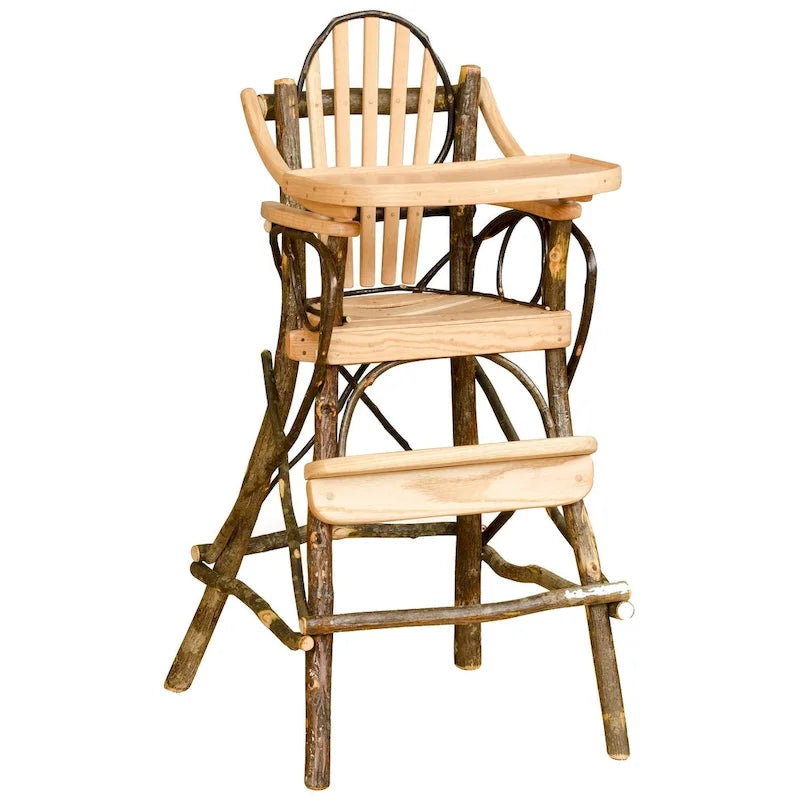 Rustic Hickory Log High Chair with Natural Bark Hardwood Finish