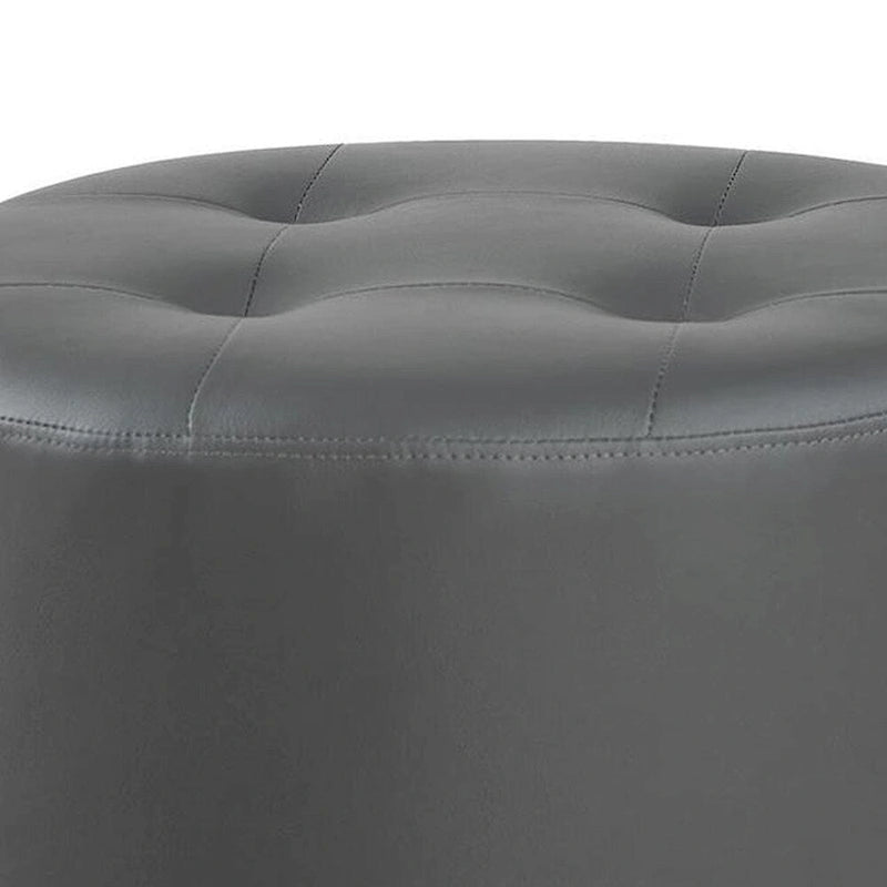 Pouf girevole rotondo in similpelle con seduta trapuntata, grigio e nero