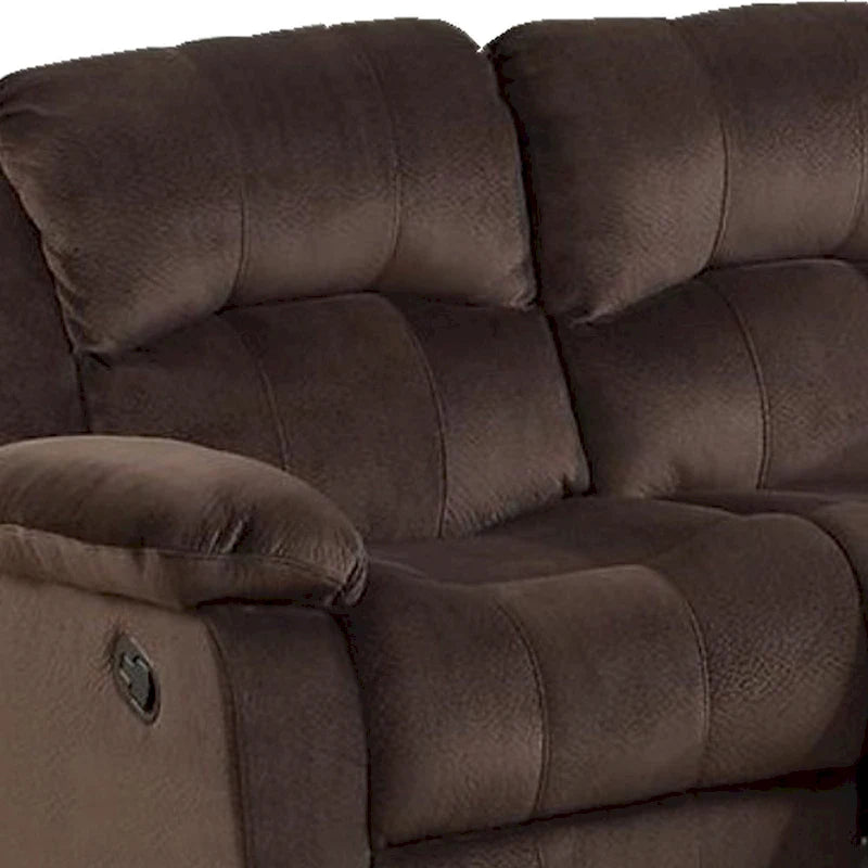 Pine Wood Reclining Loveseat With Padded Upholstery Brown