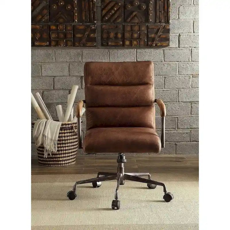 Executive Office Chair, Retro Brown Top Grain Leather