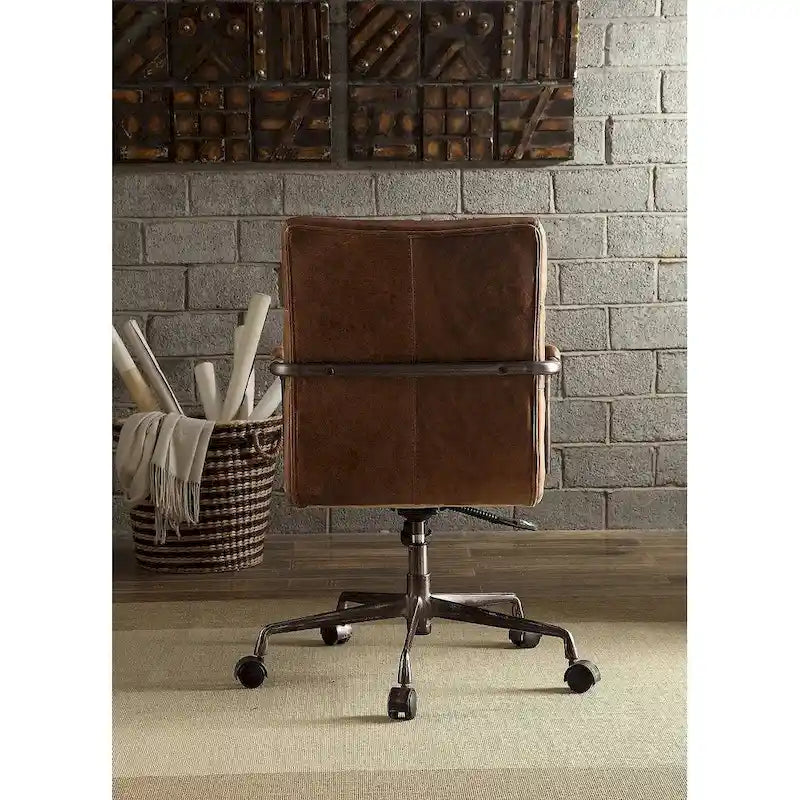 Executive Office Chair, Retro Brown Top Grain Leather