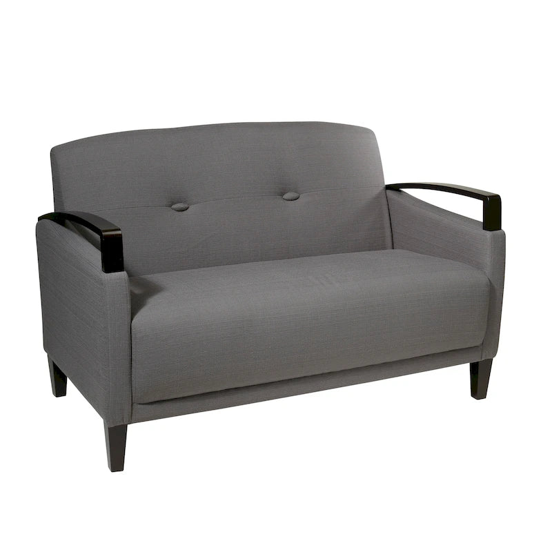 Interlace Fabric Loveseat with Espresso Finish Wood Arms and Legs