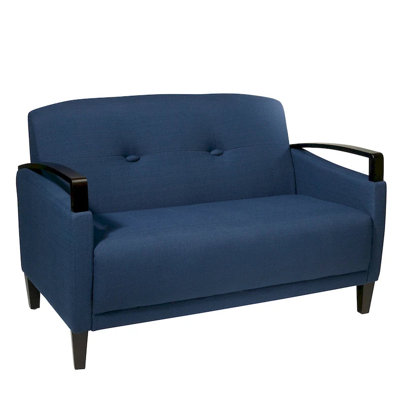 Interlace Fabric Loveseat with Espresso Finish Wood Arms and Legs
