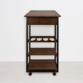 Solid Wood 4-Tier Rolling Kitchen Cart with Wine Rack and Drawer
