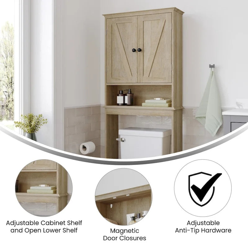 Mobile da fattoria sopra il WC con ripiani e ante con chiusura magnetica