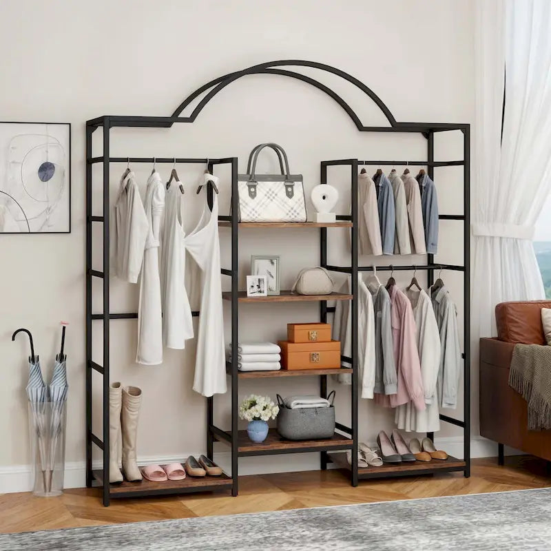 Heavy Duty Coat Rack with 3 Hang Rods and 6 Adjustable Shelves