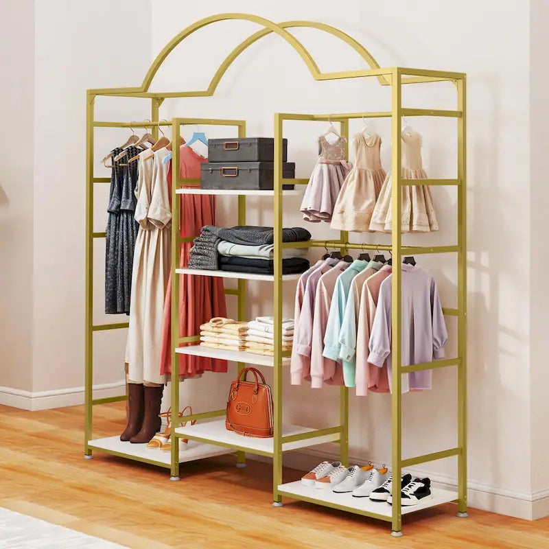 Heavy Duty Coat Rack with 3 Hang Rods and 6 Adjustable Shelves