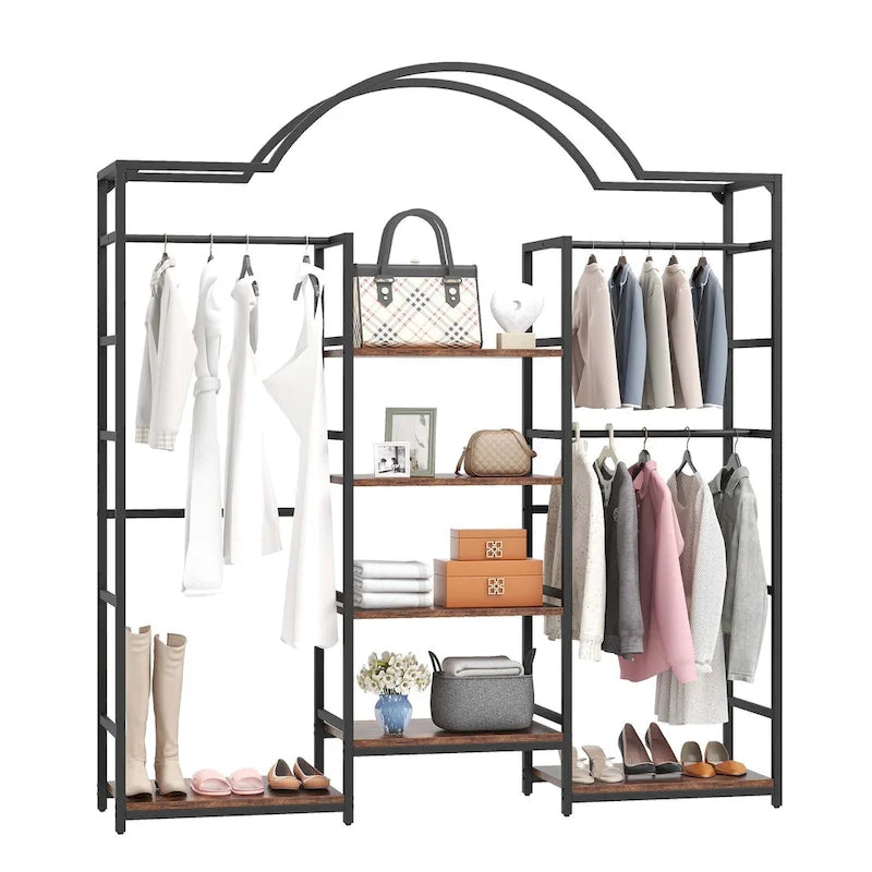 Heavy Duty Coat Rack with 3 Hang Rods and 6 Adjustable Shelves