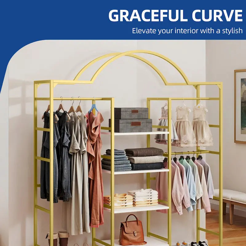 Heavy Duty Coat Rack with 3 Hang Rods and 6 Adjustable Shelves