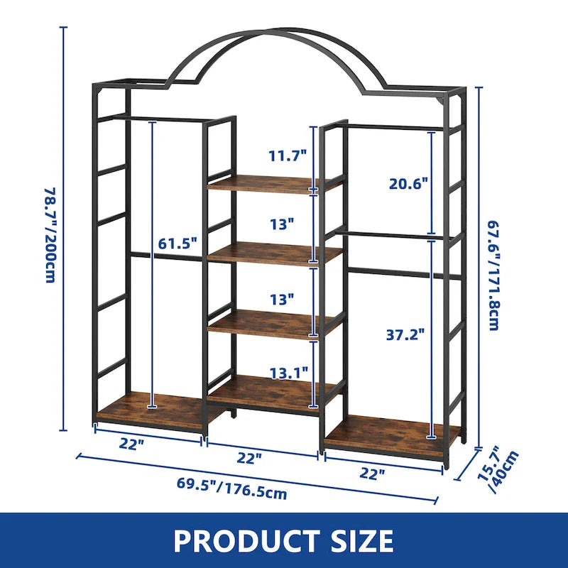 Heavy Duty Coat Rack with 3 Hang Rods and 6 Adjustable Shelves