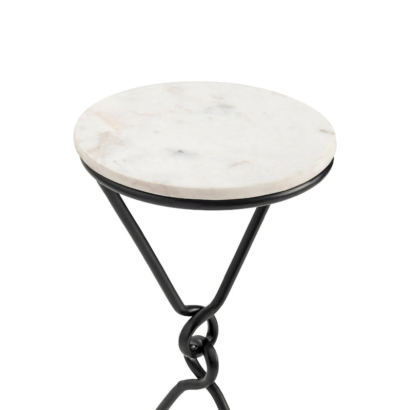 Round Marble Top Iron Base Accent Side Drink Table 13x13x23 Inch