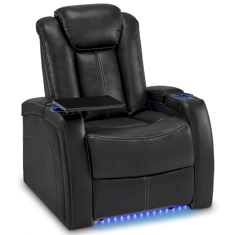 Power Recliner Chair Home Theater Seating with Adjustable Headrest Tray Table Breathable Leather