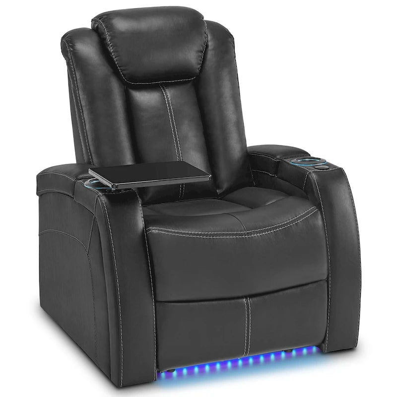 Power Recliner Chair Home Theater Seating with Adjustable Headrest Tray Table Breathable Leather
