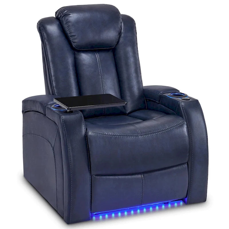 Power Recliner Chair Home Theater Seating with Adjustable Headrest Tray Table Breathable Leather