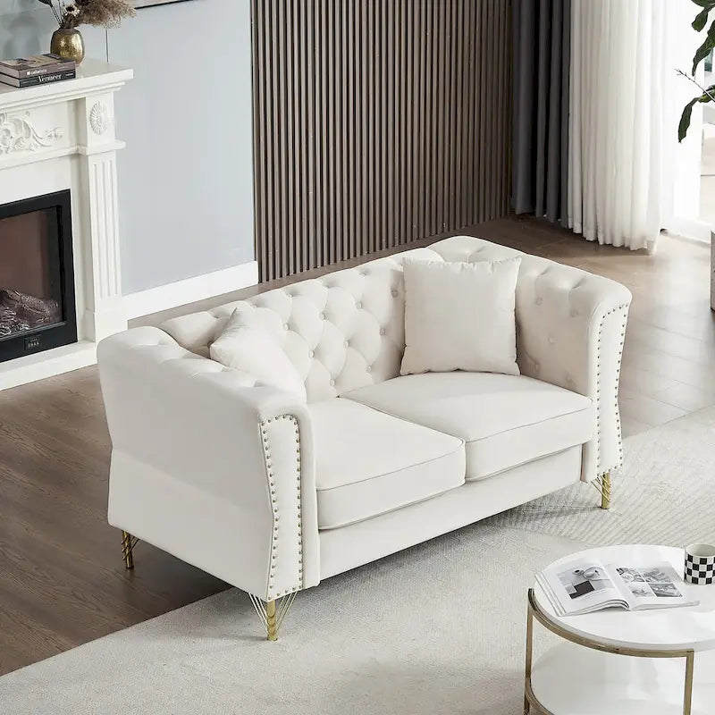 60.2 Inch Tufted Velvet Loveseat Sofa with Nailhead Trim