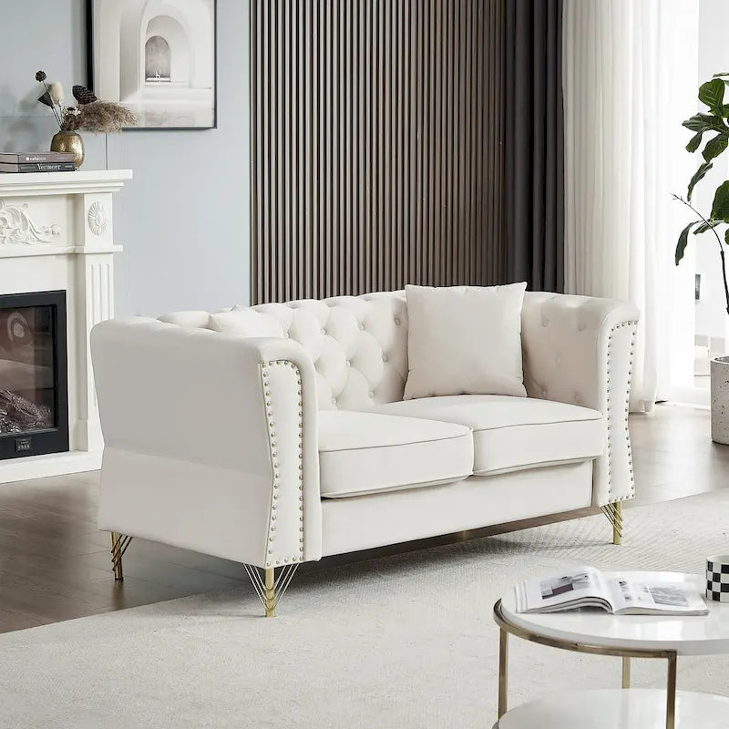 60,2-Zoll-Loveseat-Sofa aus Samt mit Knopfheftung und Nagelkopfbesatz