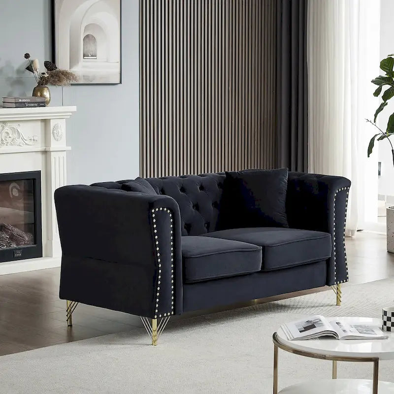 60.2 Inch Tufted Velvet Loveseat Sofa with Nailhead Trim
