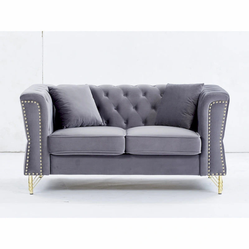 60,2-Zoll-Loveseat-Sofa aus Samt mit Knopfheftung und Nagelkopfbesatz