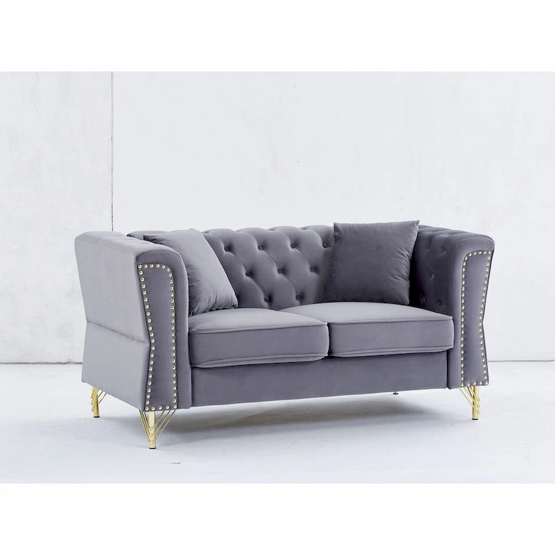 60,2-Zoll-Loveseat-Sofa aus Samt mit Knopfheftung und Nagelkopfbesatz