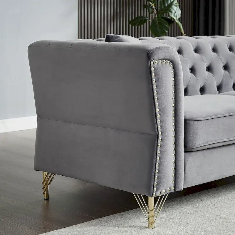 60,2-Zoll-Loveseat-Sofa aus Samt mit Knopfheftung und Nagelkopfbesatz