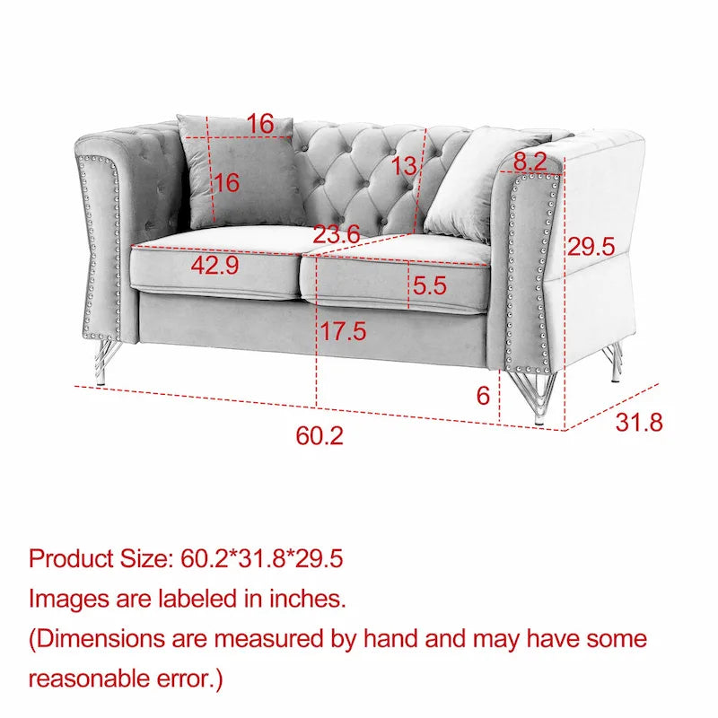 60,2-Zoll-Loveseat-Sofa aus Samt mit Knopfheftung und Nagelkopfbesatz