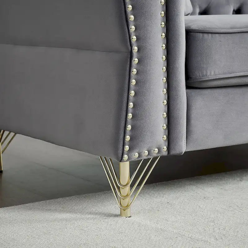 60,2-Zoll-Loveseat-Sofa aus Samt mit Knopfheftung und Nagelkopfbesatz