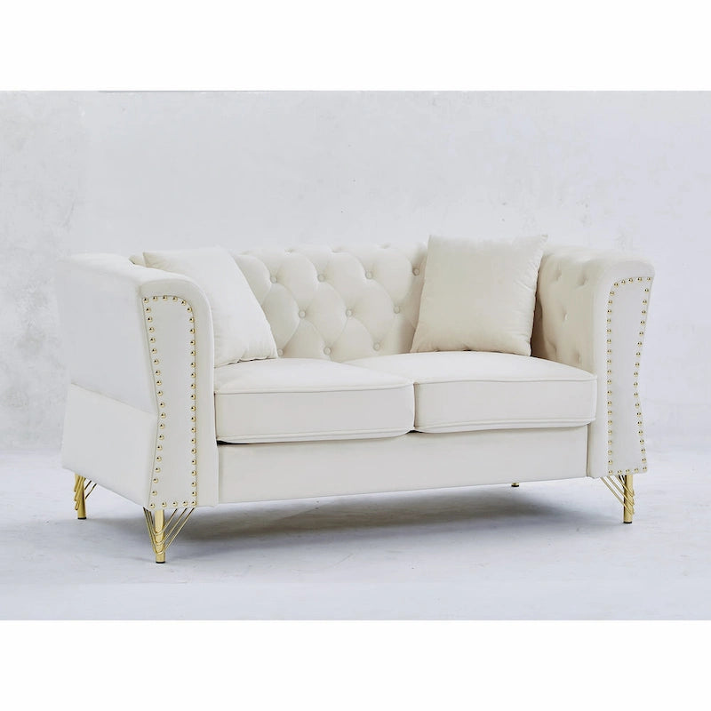 60,2-Zoll-Loveseat-Sofa aus Samt mit Knopfheftung und Nagelkopfbesatz