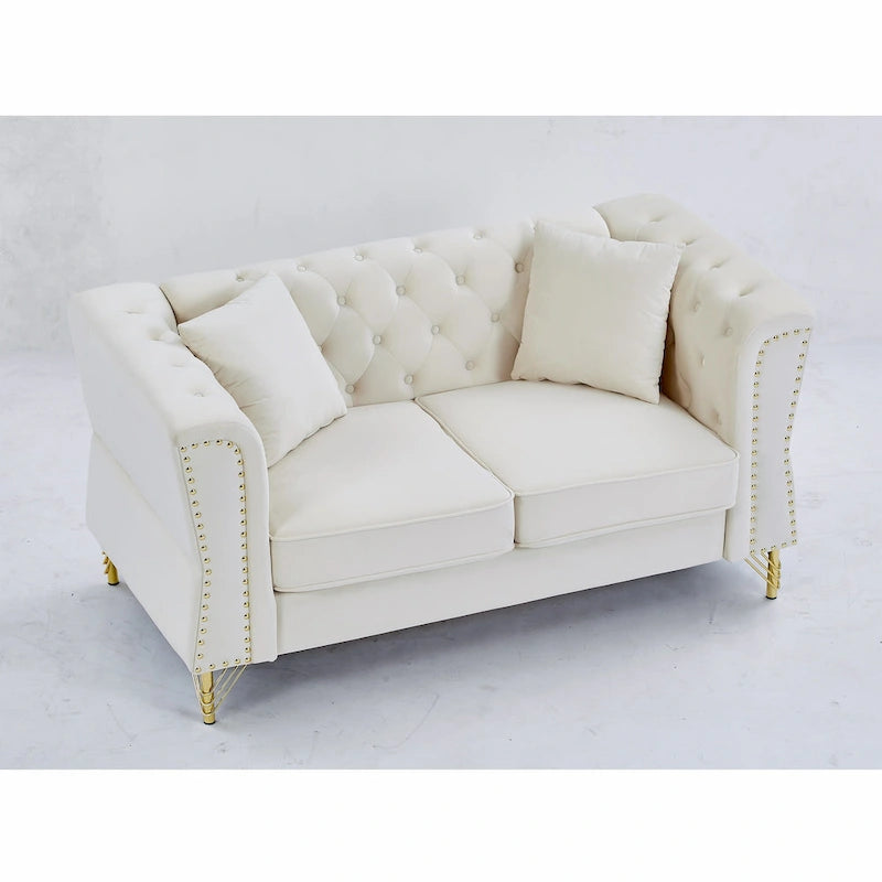 60,2-Zoll-Loveseat-Sofa aus Samt mit Knopfheftung und Nagelkopfbesatz