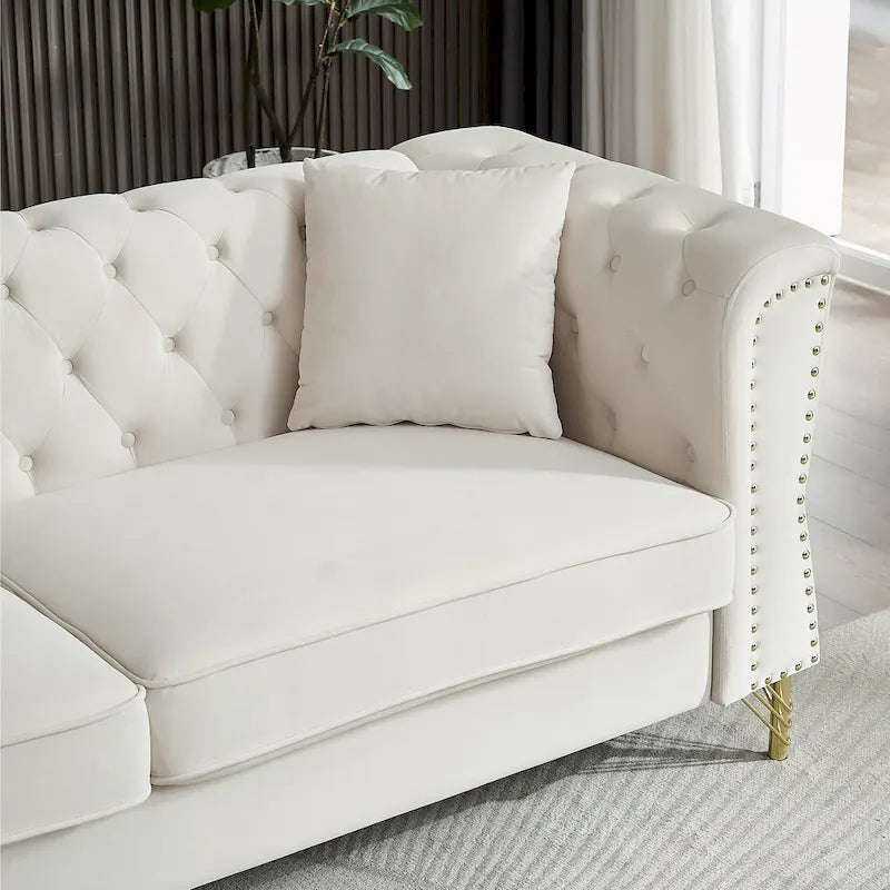60,2-Zoll-Loveseat-Sofa aus Samt mit Knopfheftung und Nagelkopfbesatz