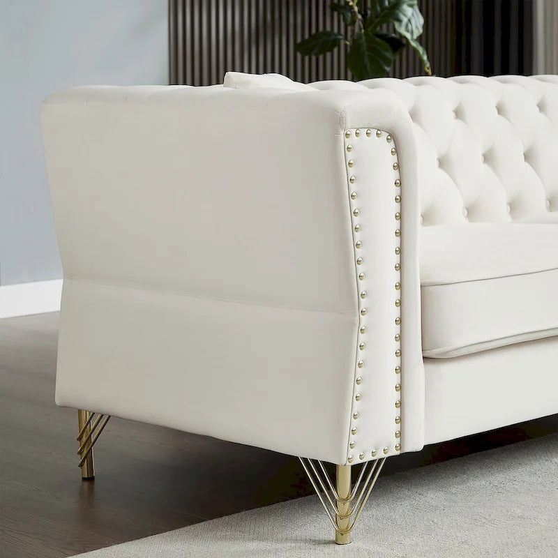 60,2-Zoll-Loveseat-Sofa aus Samt mit Knopfheftung und Nagelkopfbesatz