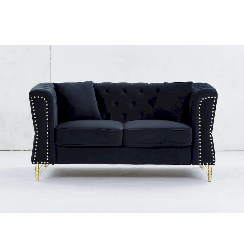 60,2-Zoll-Loveseat-Sofa aus Samt mit Knopfheftung und Nagelkopfbesatz