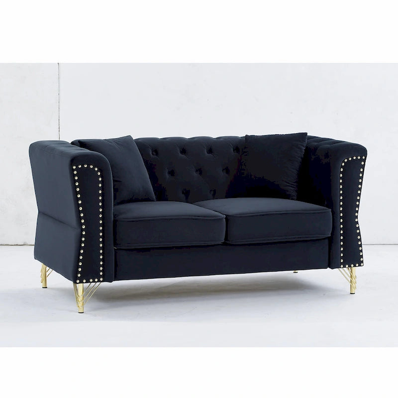 60,2-Zoll-Loveseat-Sofa aus Samt mit Knopfheftung und Nagelkopfbesatz