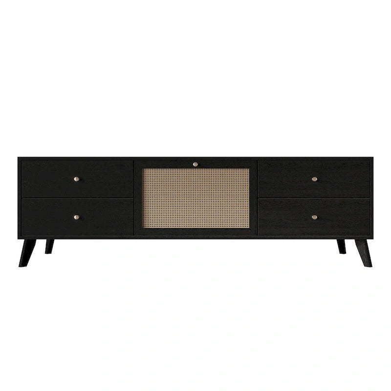 Moderne zwarte tv-kast in mid-century-stijl